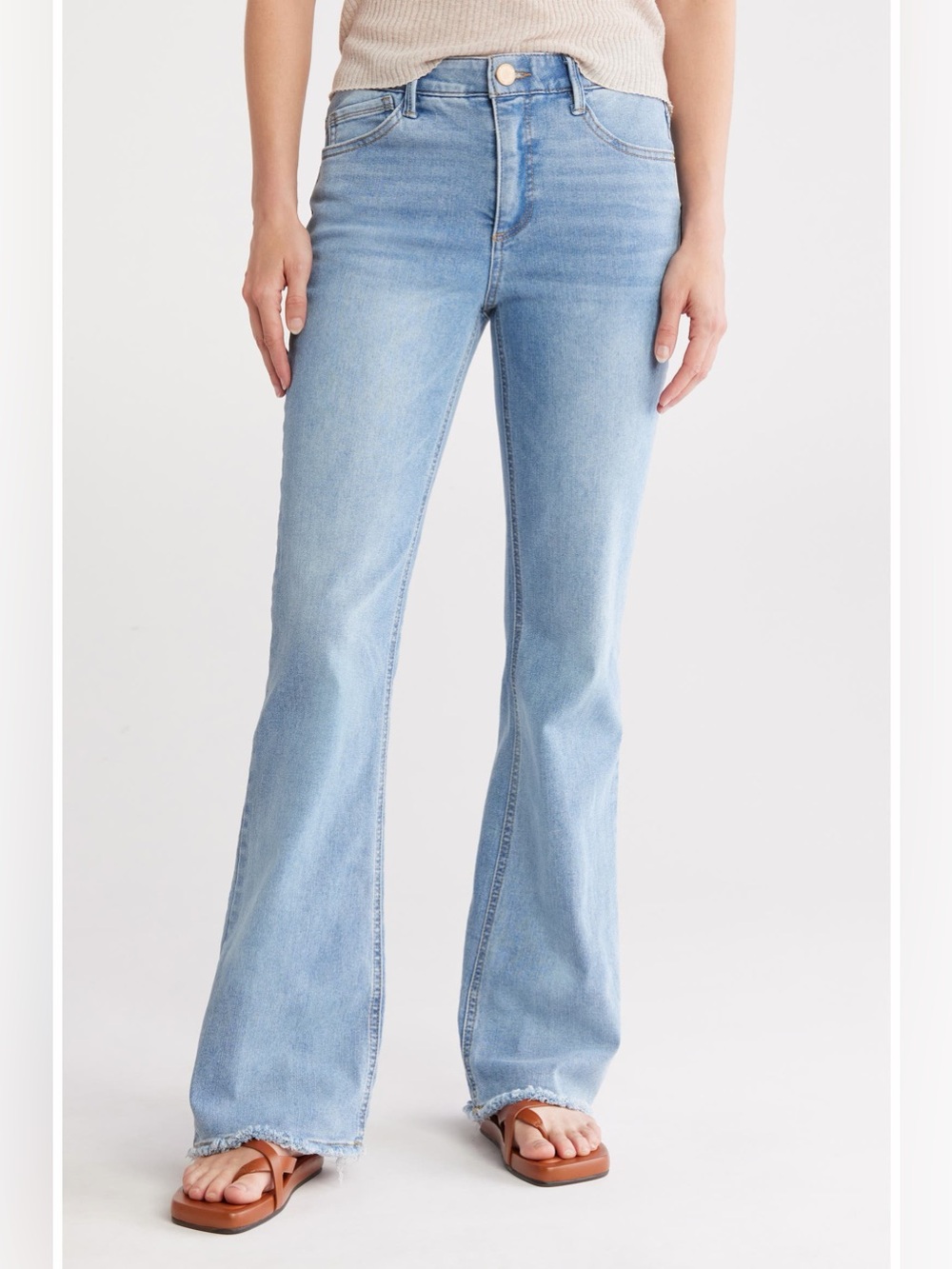 Democracy Denim Ab-Solution Light Wash High-Rise Stretch Flare Jeans, Sz 6